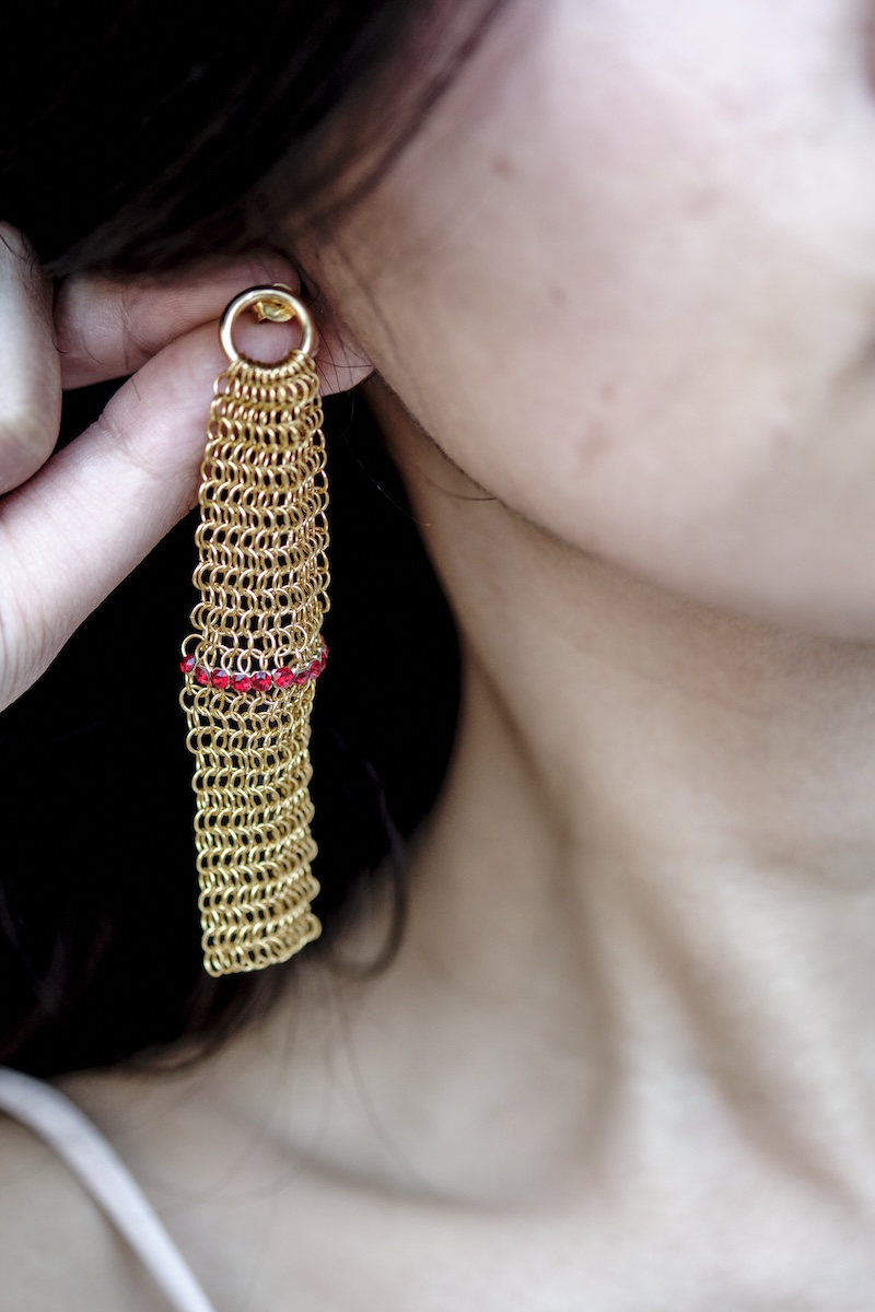 Jeanne Chain Earrings gold-red