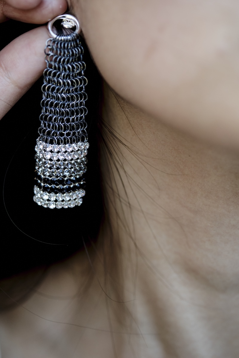 Jeanne Stripes Earrings silver-black