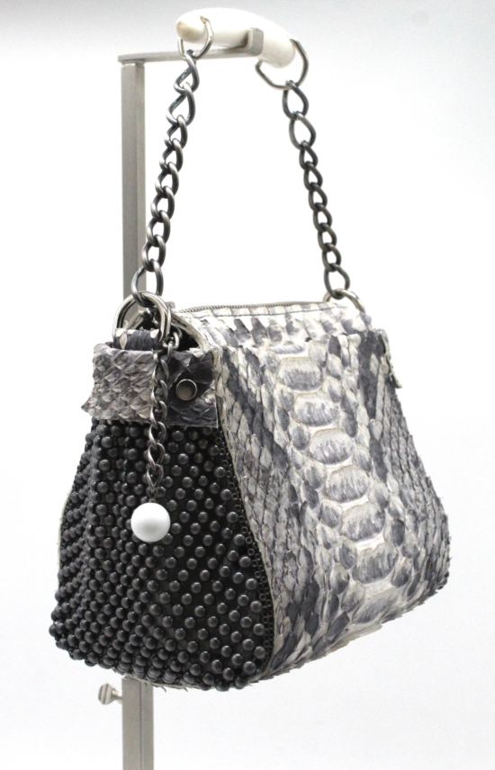 Mini Bauletto Natural python-Silver mesh